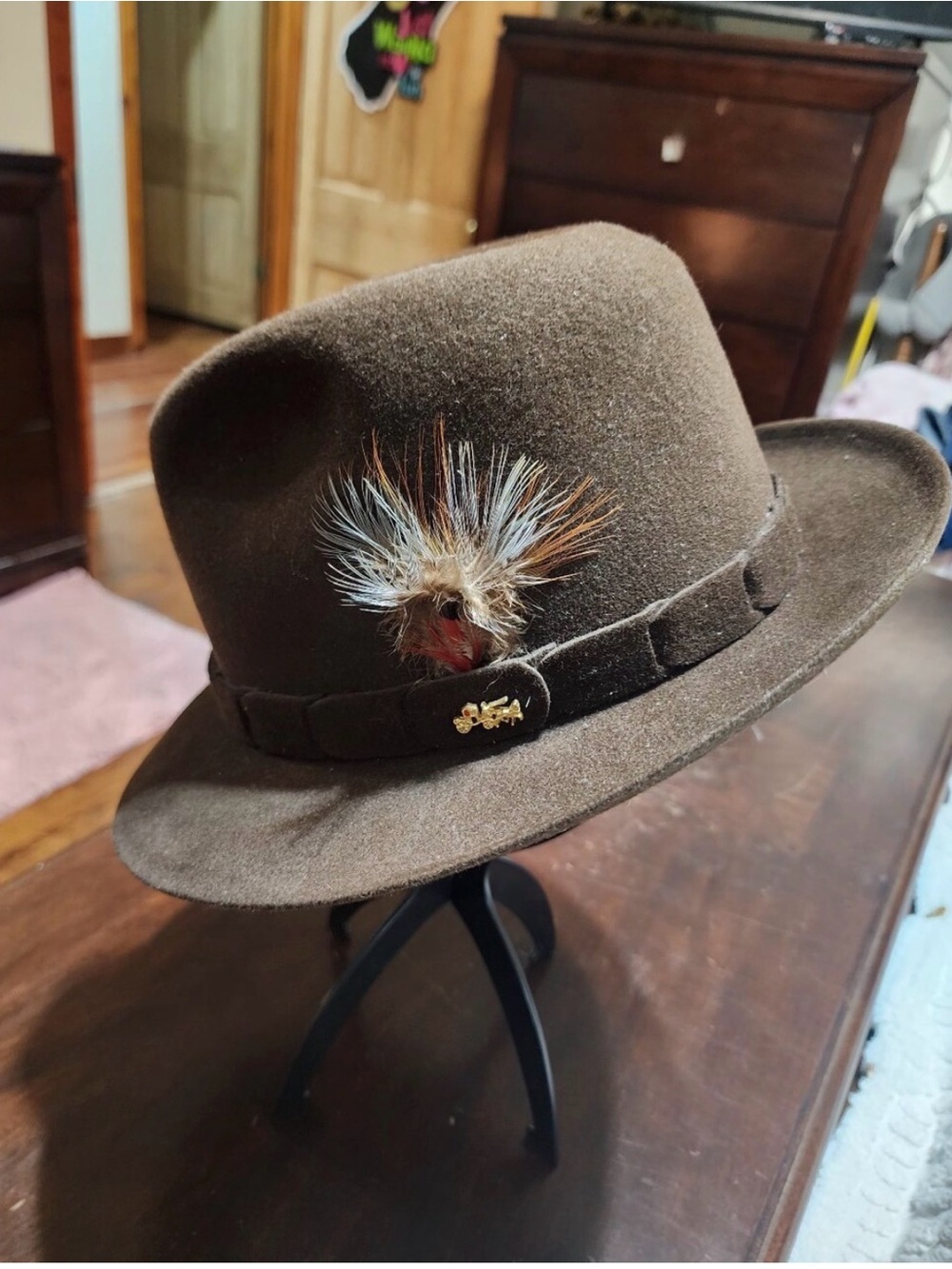 Size 7.5 Dobbs Charleston Golden Coach Fedora Hat Chocolate Brown Fur Felt